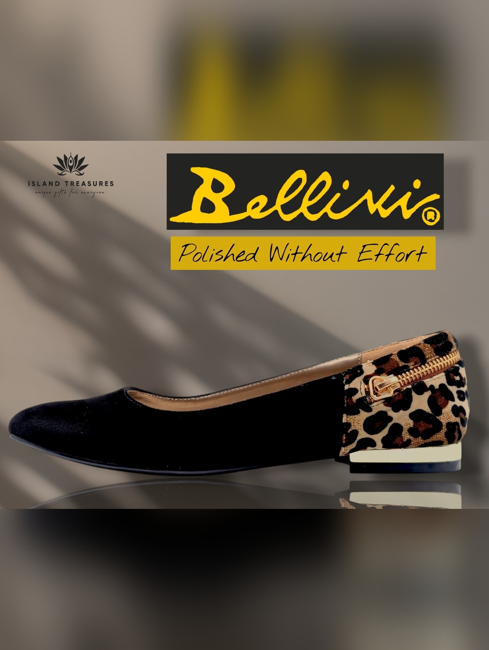 Bellini "Novatoo" Sz 6M Pointed Toe Ballet Flats Black& Leopard Print With Gold